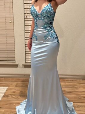 strapless open back dress Ava Presley Plunging Side Bow Prom Dress 29240